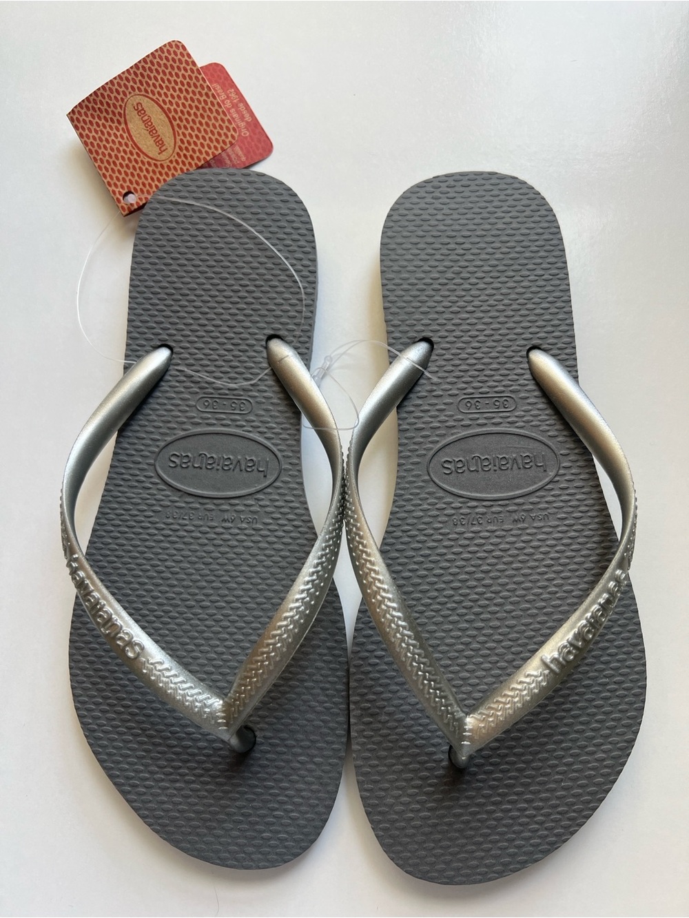 Havaianas Women's Slim Sandals / Rubber Silver Metallic Strap Flip Flop Sz 6-6.5 - Picture 6 of 16